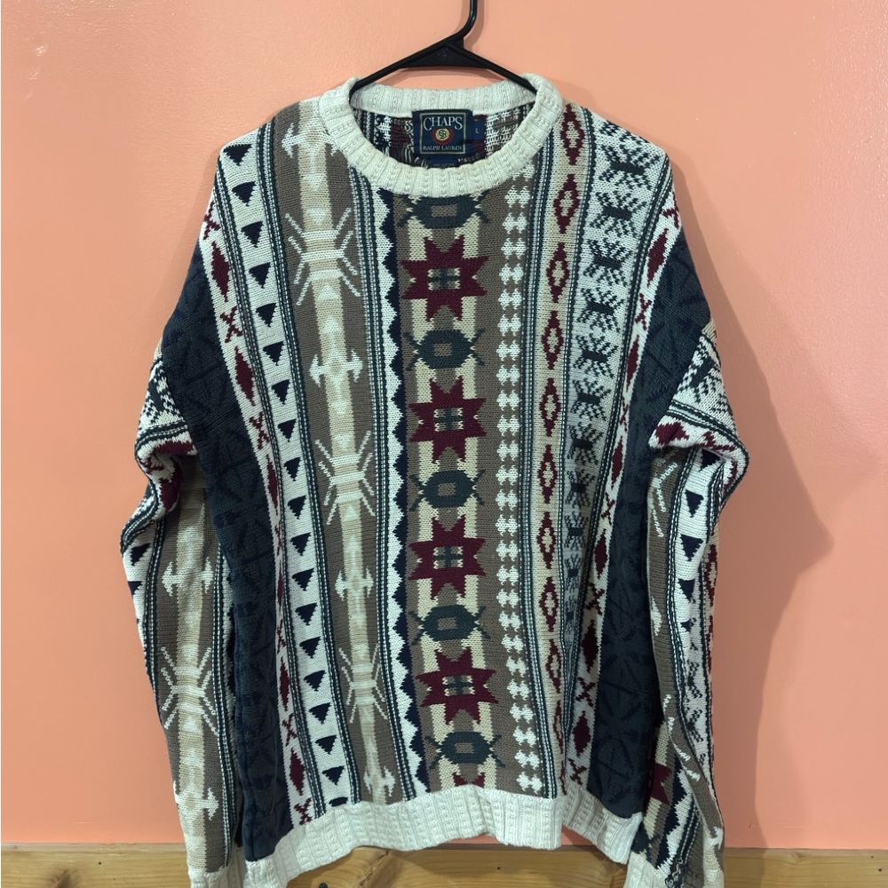 Vintage Chaps x Polo Ralph Lauren men’s Aztec Coogie  style sweater. Size Large